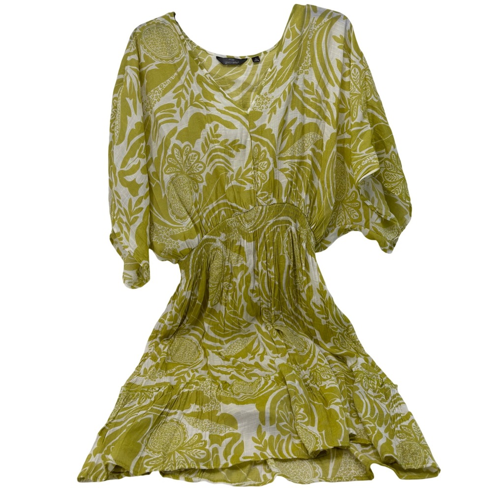 Mlle Gabrielle Womens 1X Olive Green Tropical Smocked Waist Dress Cover Up